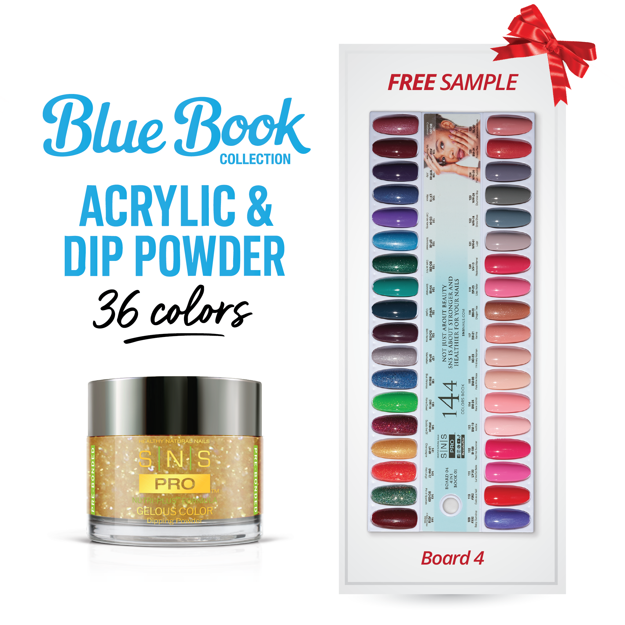SNS Pro Dipping & Acrylic Powder - Tiffany Blue Collection - Set 36 Colors - Board 4 (109-144)