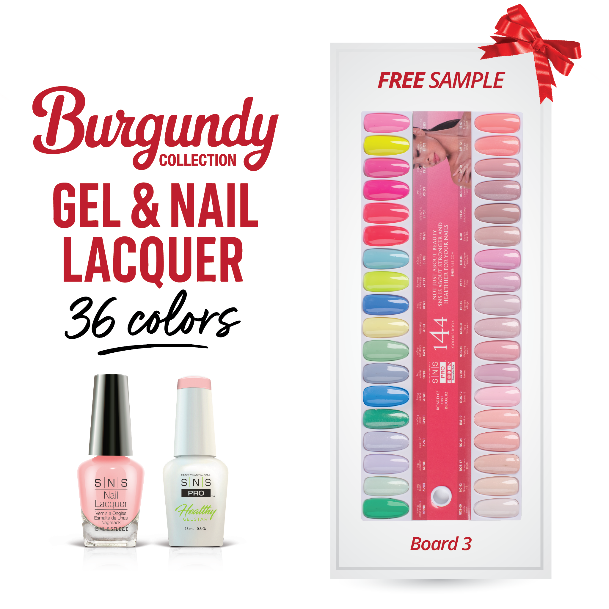SNS Pro Gel Nail Polish Duo - Set 36 Colors - Board 3 (073 - 108) - Burgundy Collection