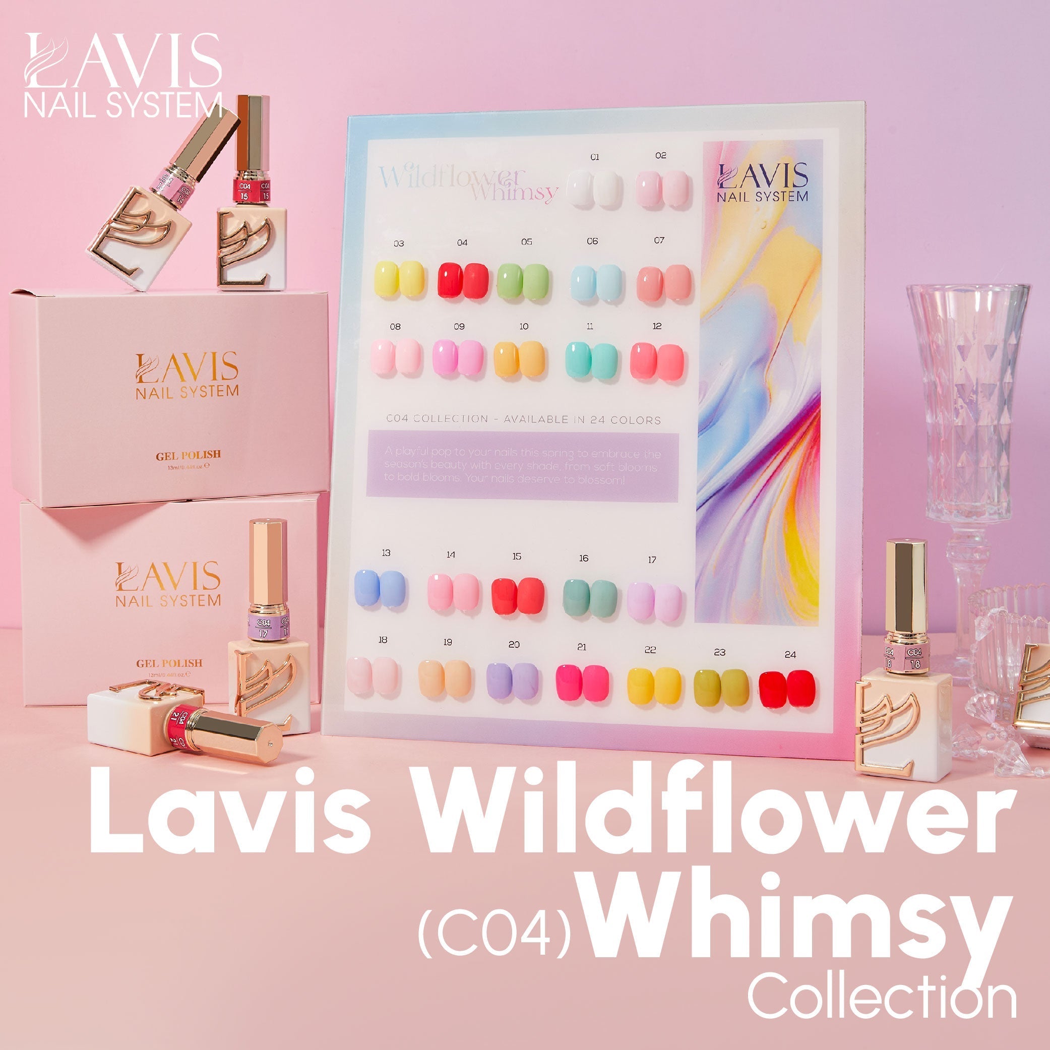 LAVIS C04 - Set 24 Colors - Gel Polish 0.5 oz - Wildflower Whimsy Collection