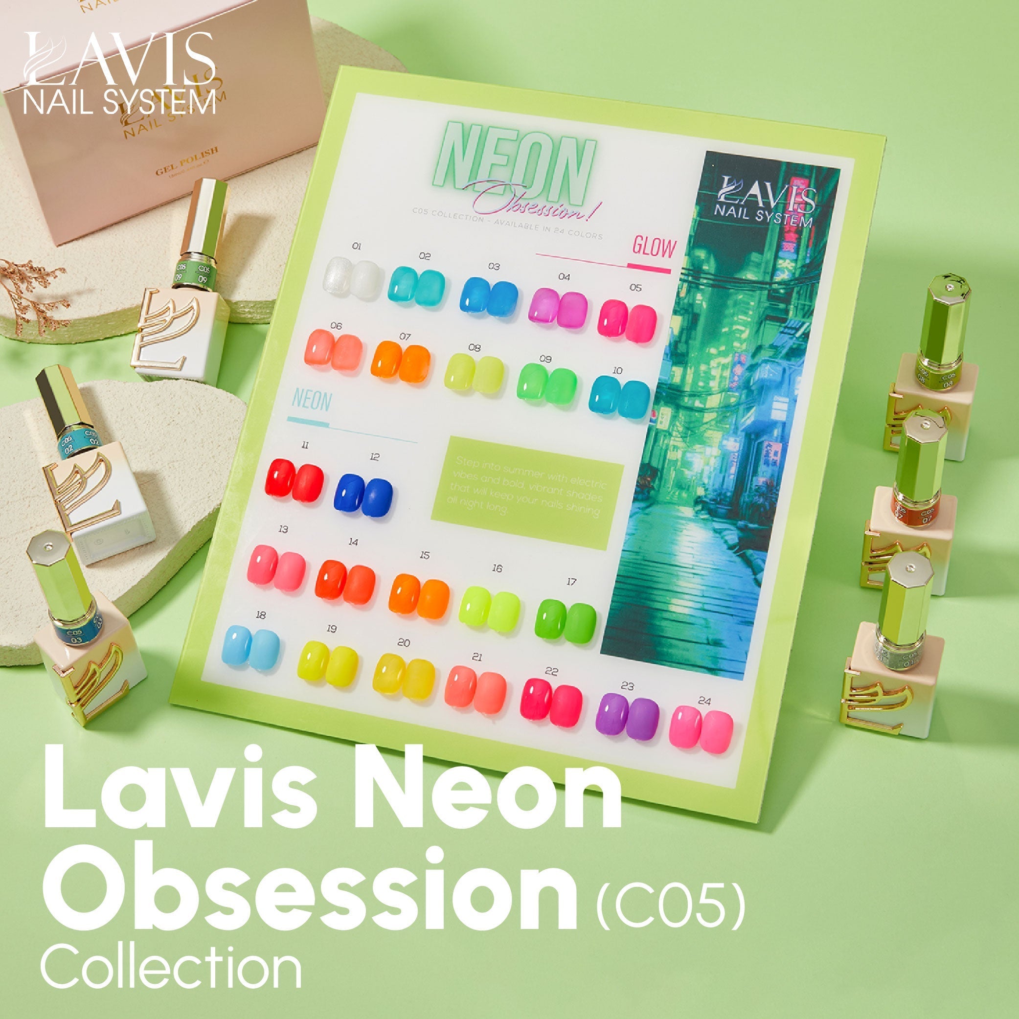 LAVIS C05 - Set 24 Colors - Gel Polish 0.5 oz - Neon Obsession Collection