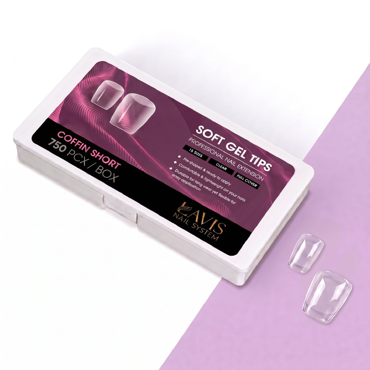 LAVIS Coffin Short - 15 Sizes Clear - Soft Gel Tips