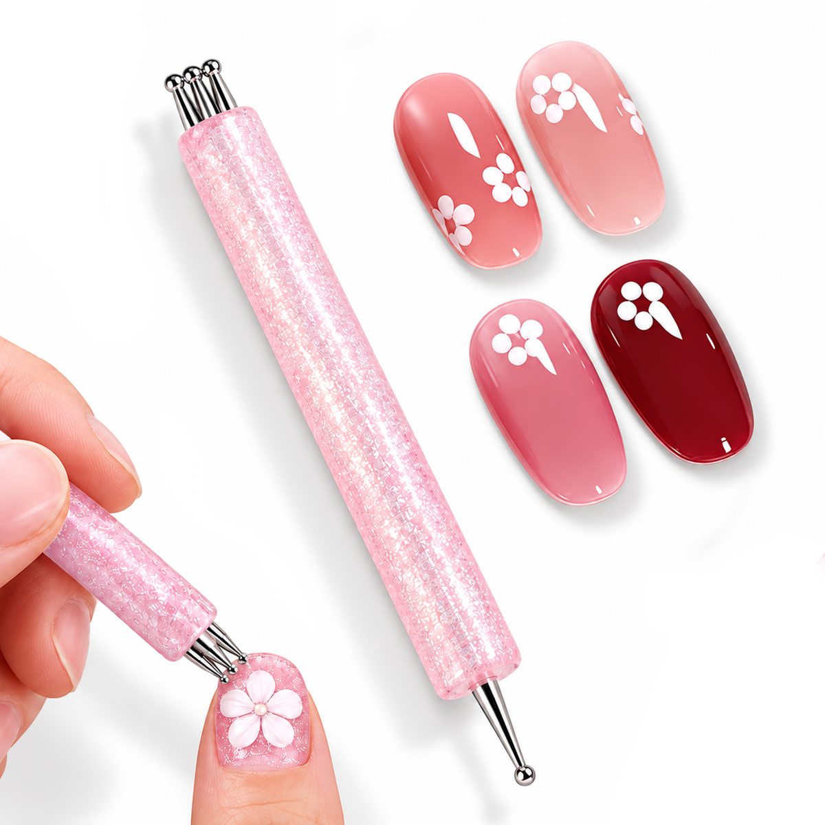 Flower Dotting Pen, Dual-Ended Pink Glitter