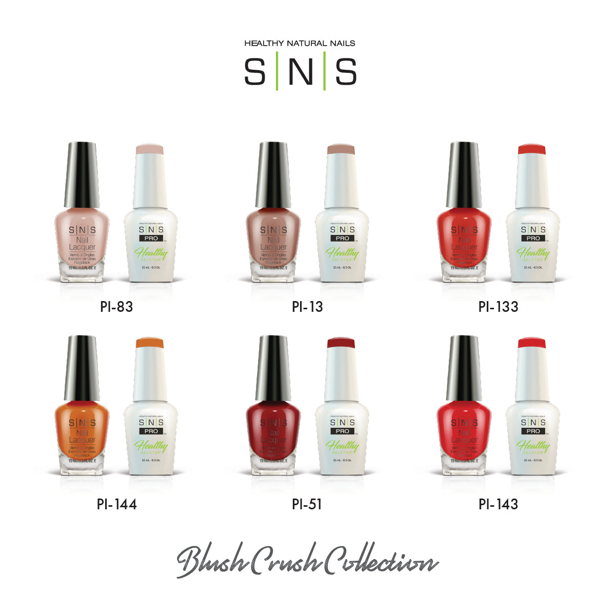 SNS Blush Crush - 6 Colors Collection - Gel & Lacquer Duo by Signature Nail System SNS Nails USA