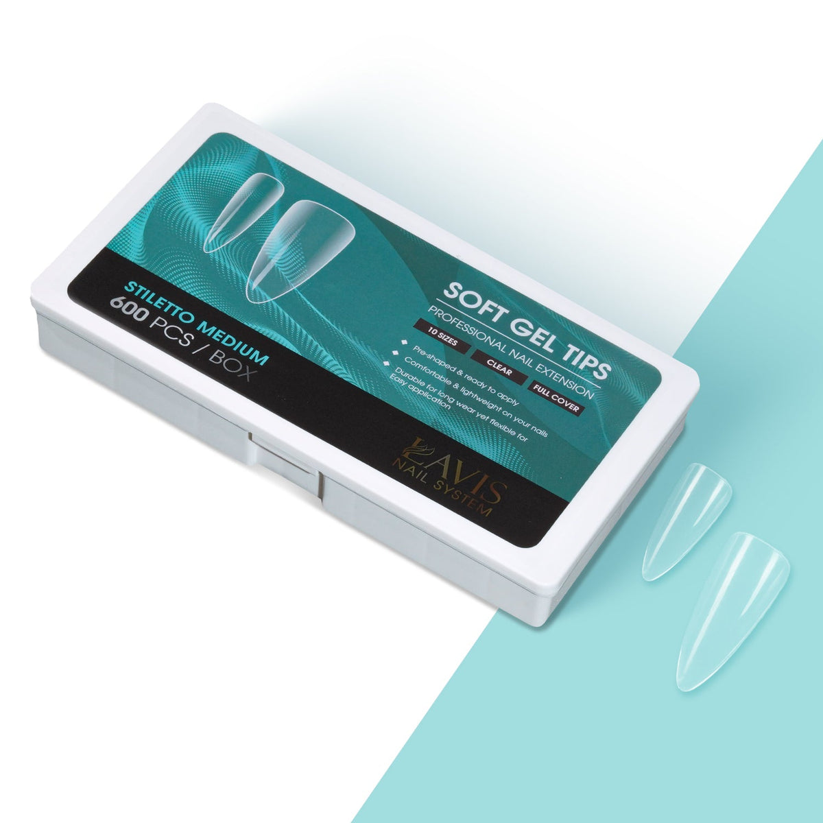 LAVIS Stiletto Medium - 10 Sizes Clear - Soft Gel Tips