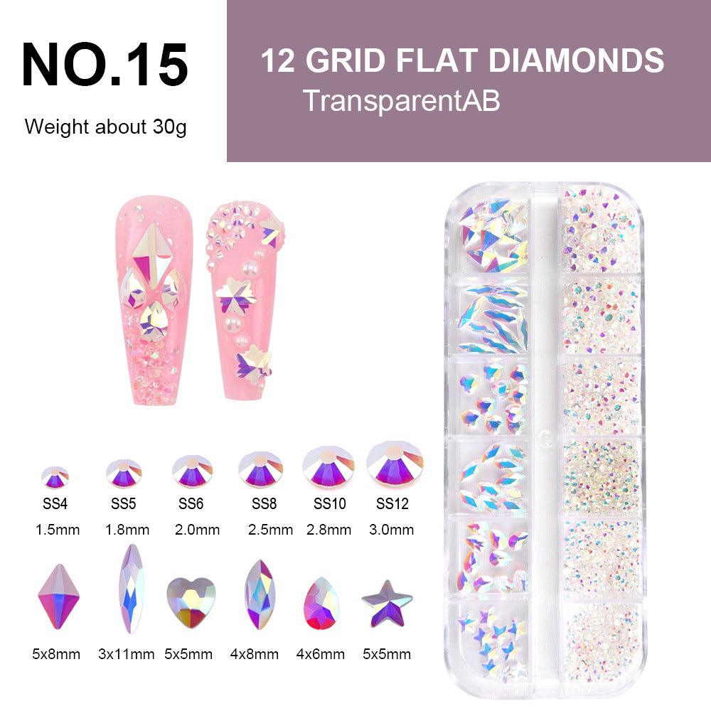  12 Grids Flat Diamonds Rhinestones #15 Transparent AB by Rhinestones sold by DTK Nail Supply