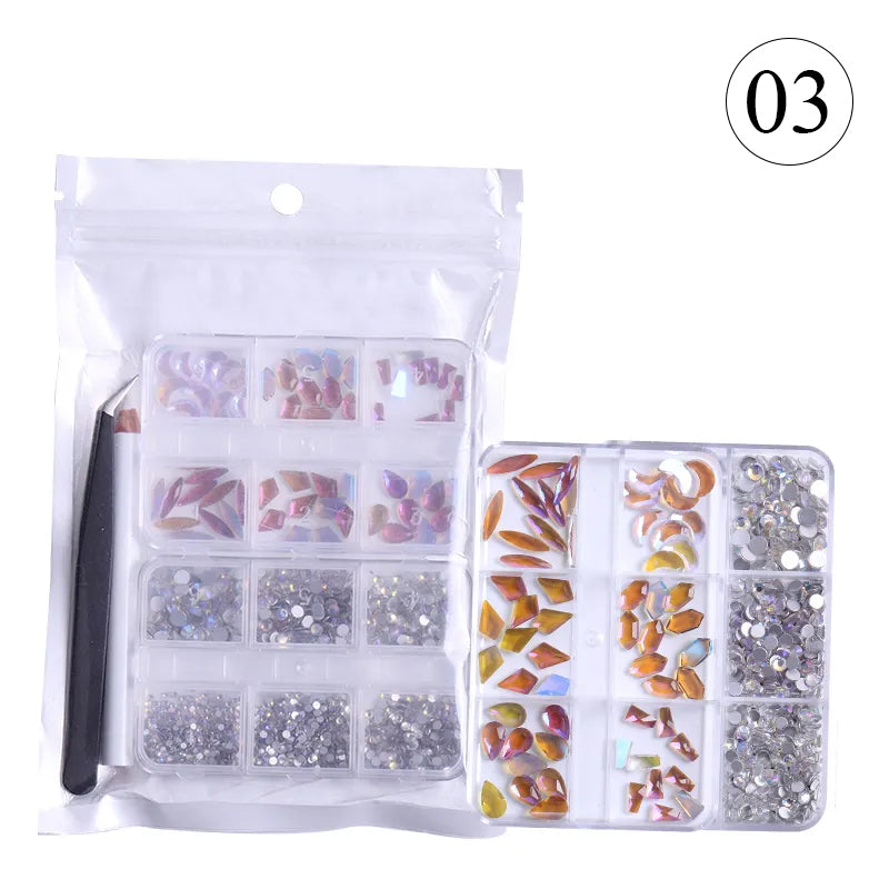 Crystal Rhinestones Gems for Nails Design Mix 6 Shapes Crystal Diamonds Stone Bling with Tweezers for Nail Art DIY Craft 03 - Crystal Aurum