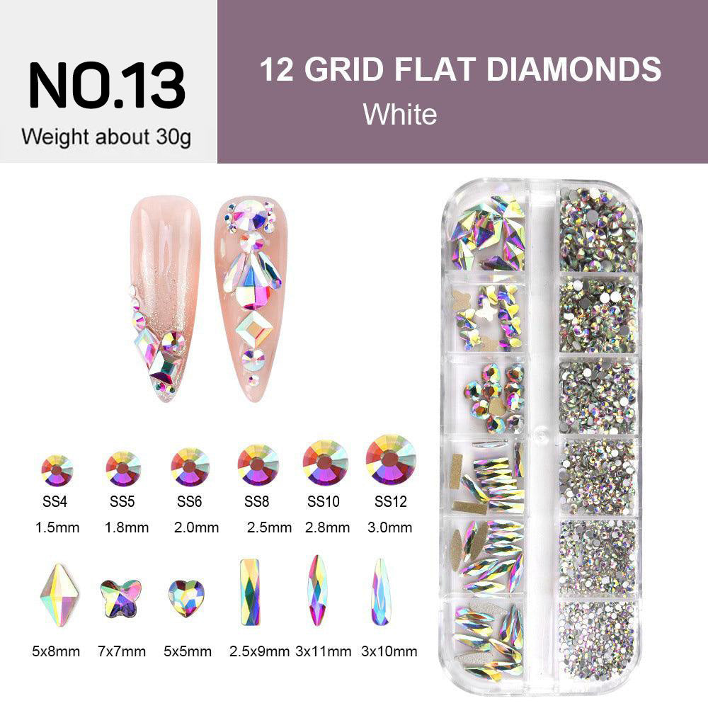 12 Grids Flat Diamonds Rhinestones #13 White