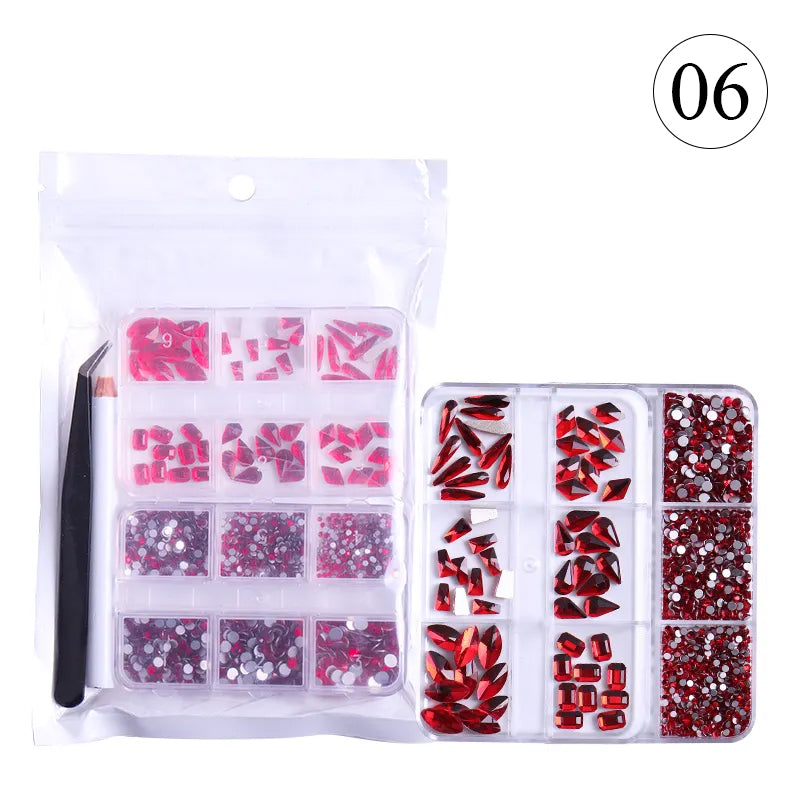 Crystal Rhinestones Gems for Nails Design Mix 6 Shapes Crystal Diamonds Stone Bling with Tweezers for Nail Art DIY Craft 06 - Light Slam