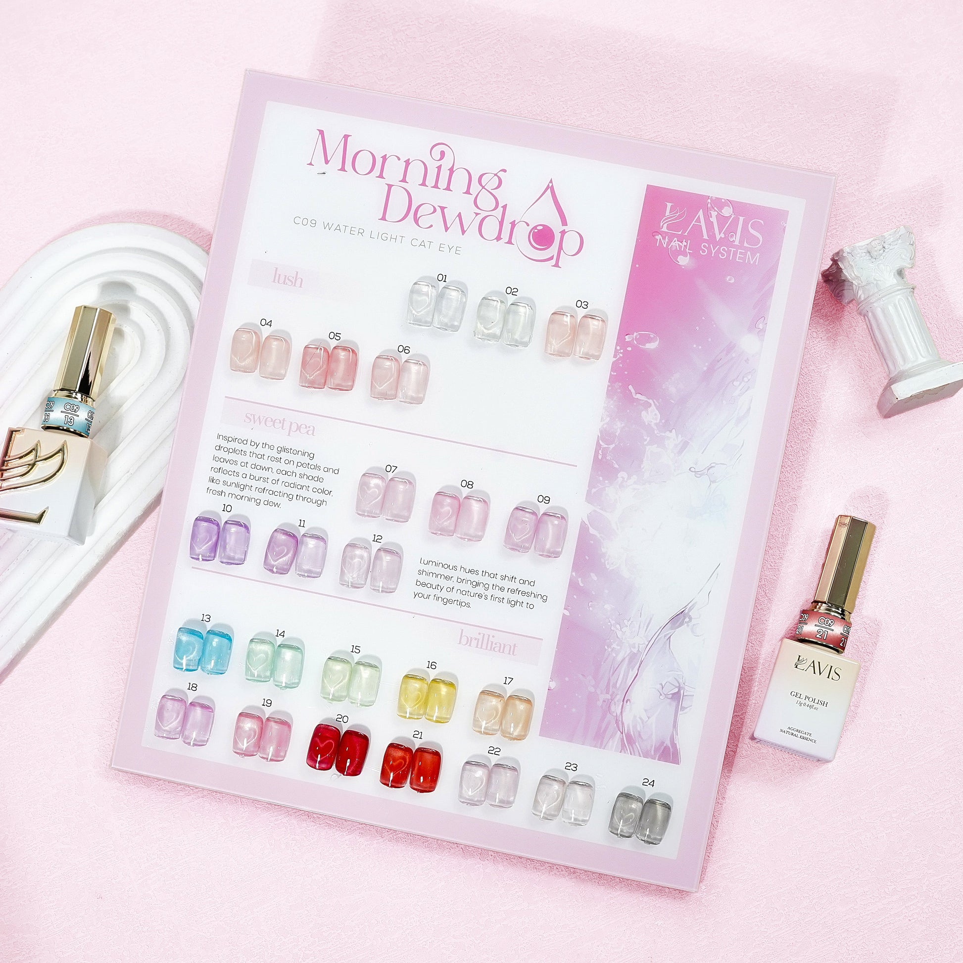 LAVIS Cat Eyes C09 - Set 24 Colors - Gel Polish 0.5 oz - Morning Dewdrop Collection