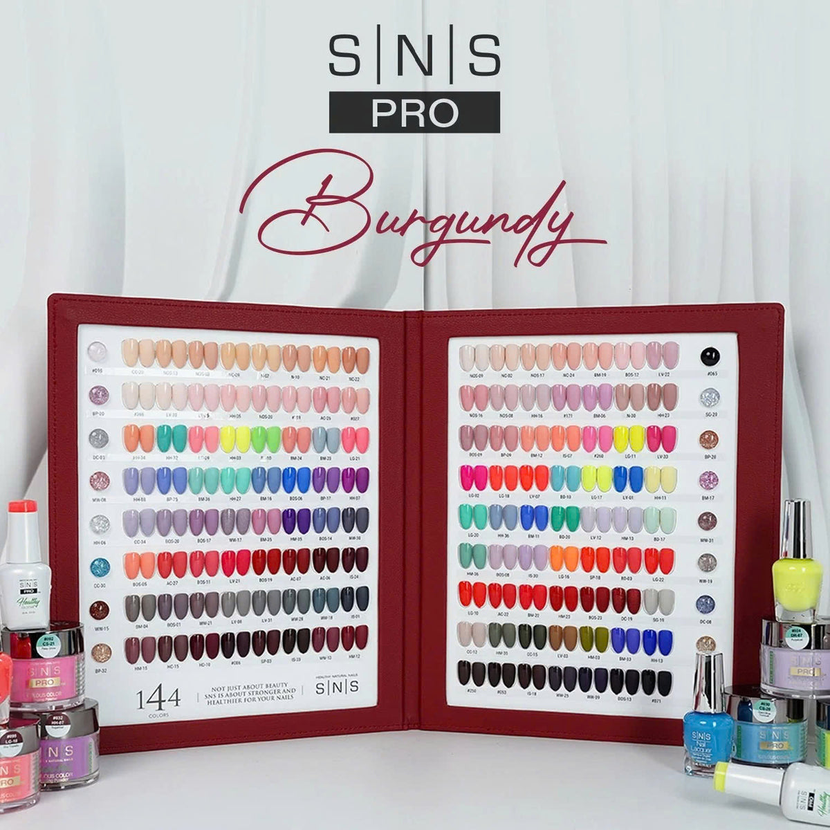 SNS Pro Burgundy Book Bundle 144 Colors Dip/Acrylic Powder + FREE 144-Color Sample Book + FREE 2 48-Color Sample Books + FREE Sample Swatch Set + FREE LAVIS 2in1 Nail Lamp