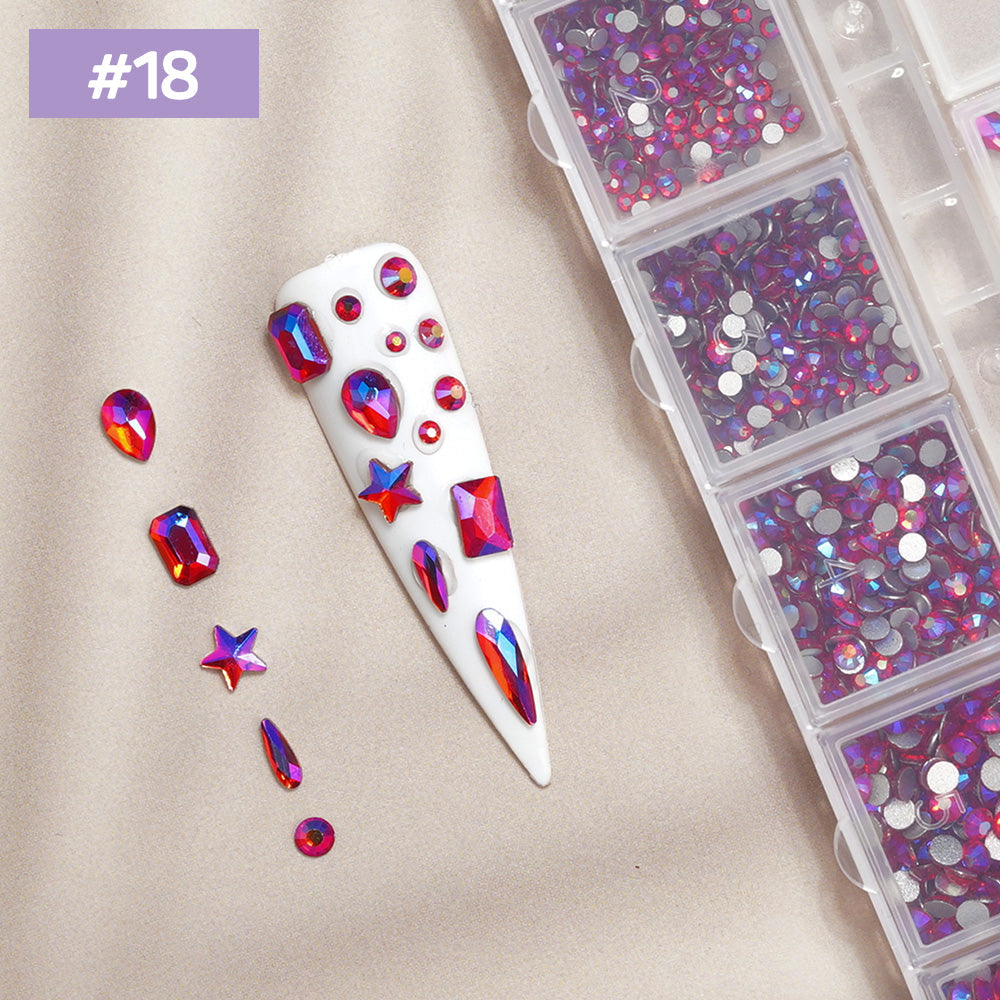 12 Grids Flat Diamonds Rhinestones #18 Red AB