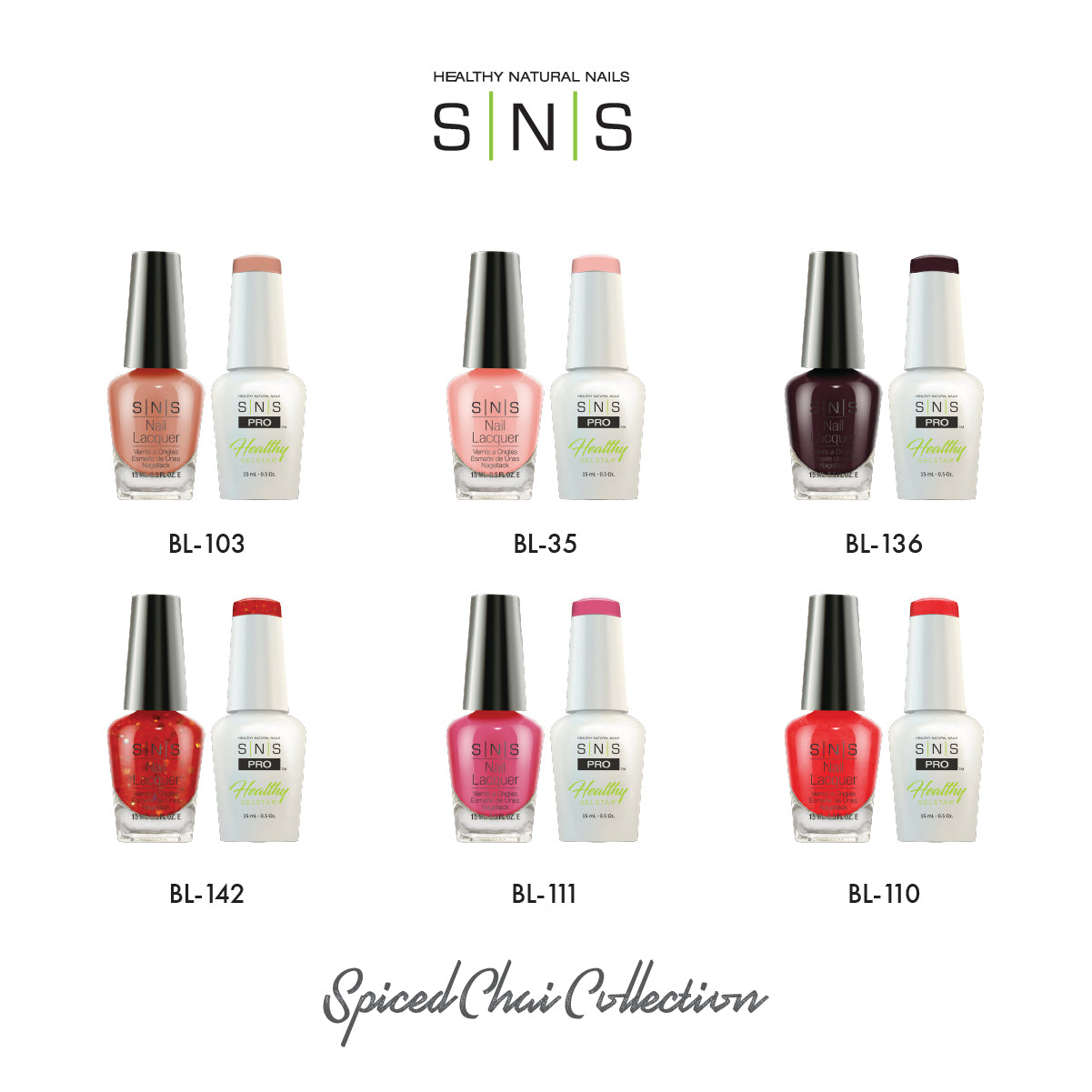 SNS Spiced Chai - 6 Colors Collection - Gel & Lacquer Duo by Signature Nail System SNS Nails USA