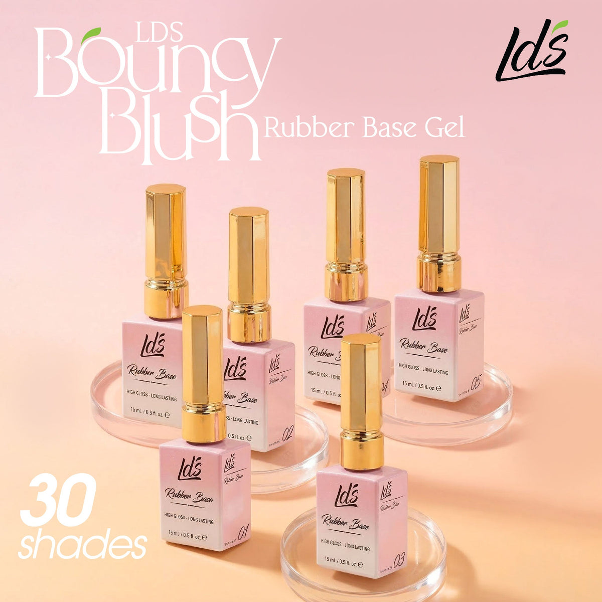 LDS Rubber Base Gel (Ver 2) - Set 30 Colors - GEL POLISH 0.5 OZ - Bouncy Blush Collection