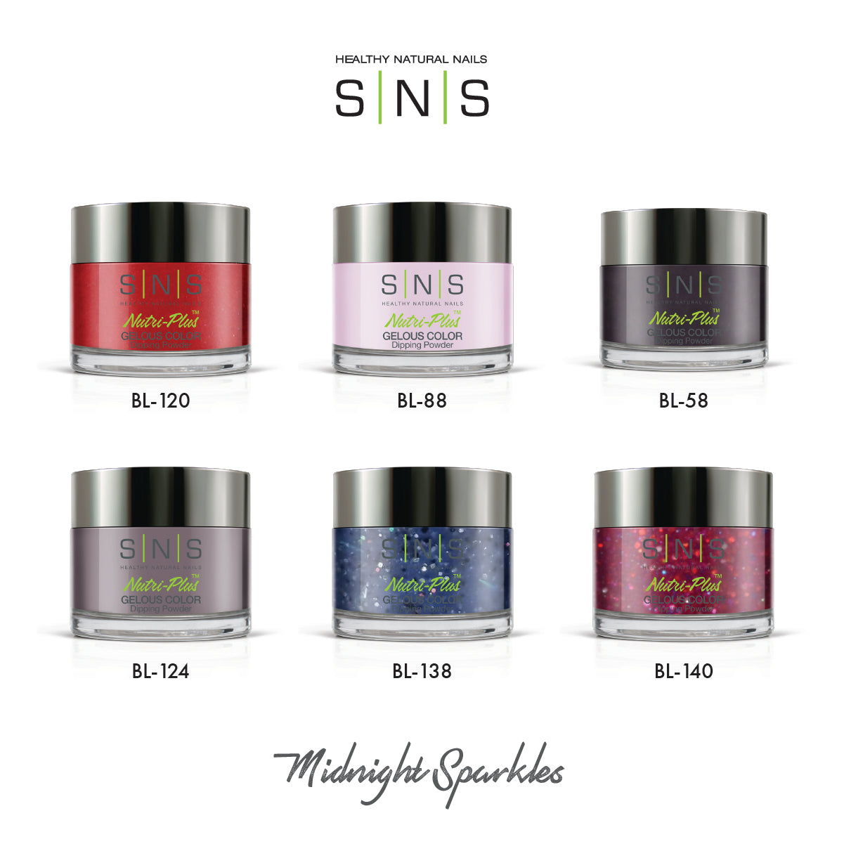 SNS Midnight Sparkles - 6 Colors Collection - Dip/Acrylic Powder  by Signature Nail System SNS Nails USA