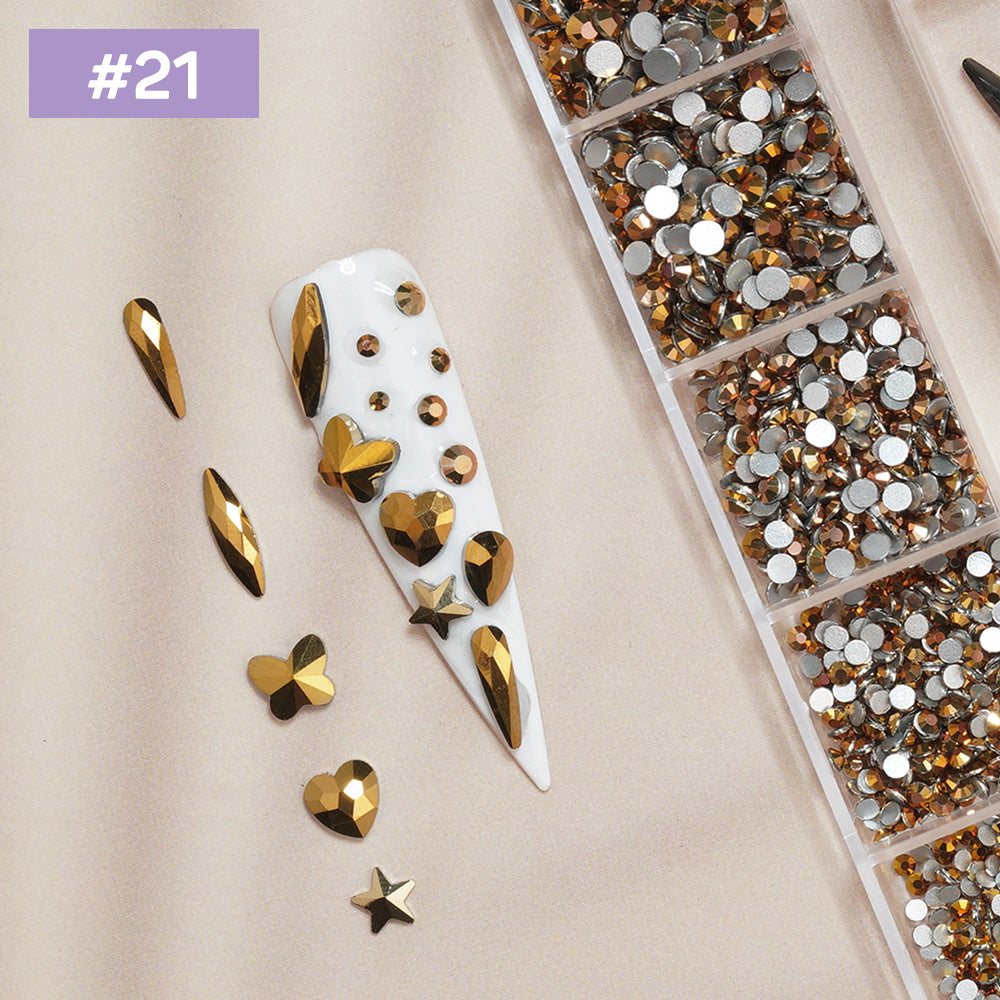 12 Grids Flat Diamonds Rhinestones #21 Gilt