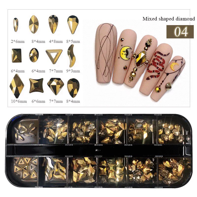 12 Grids Flatback Rhinestones SP0443-04-26 Mine Gold