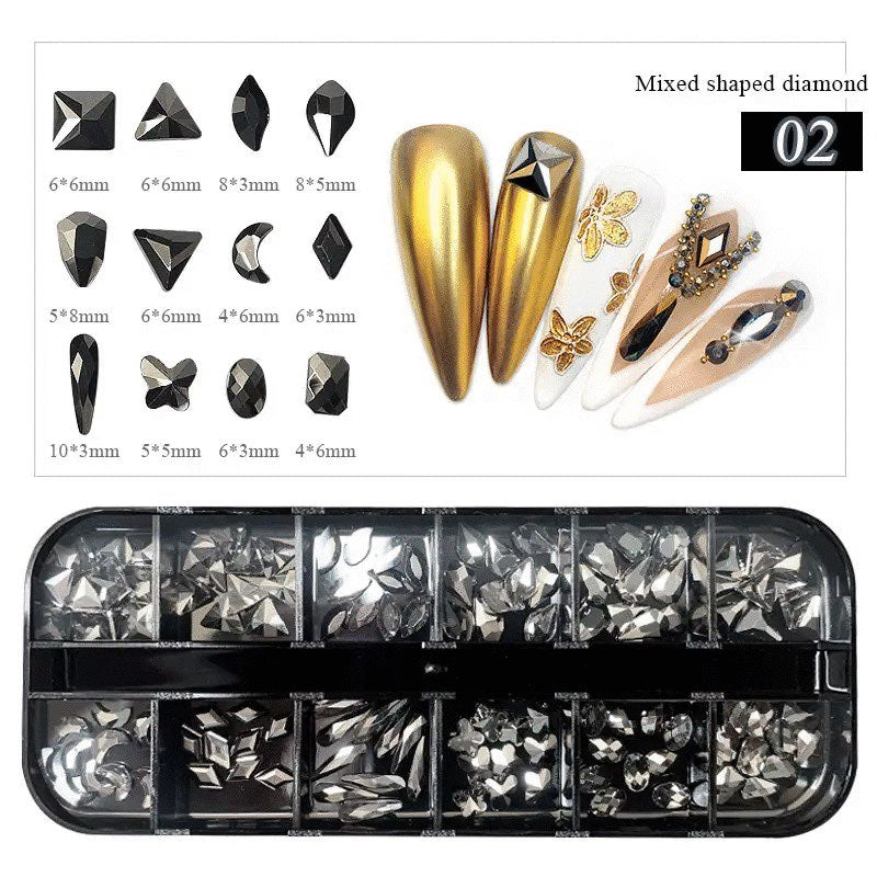 12 Grids Flatback Rhinestones SP0443-02-20 Mine Black