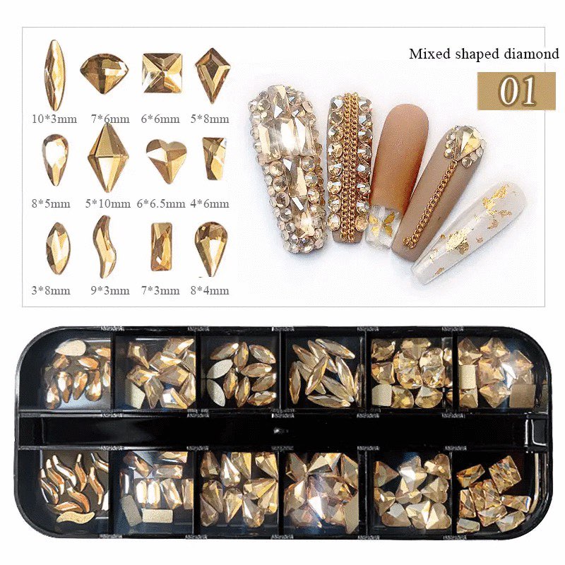 12 Grids Flatback Rhinestones SP0443-04-26 Mine Gold