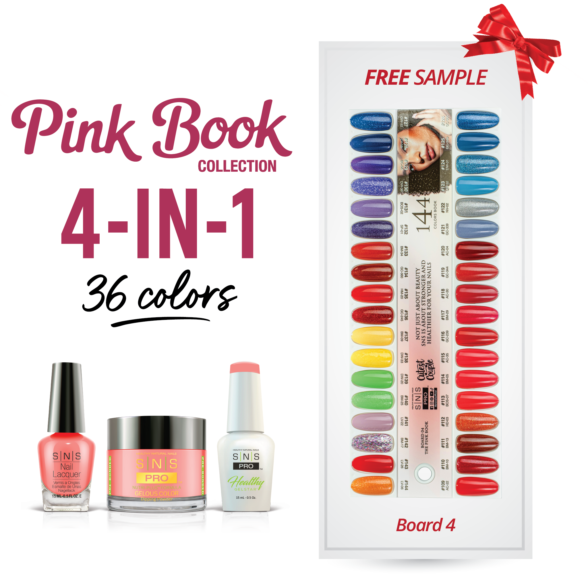 SNS Pro 4 in 1 - Board 4 Pink Collection (109 - 144) - Dip, Gel & Lacquer Matching