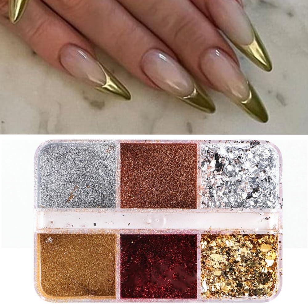 6 Grids of Mixed Nail Art - Chrome & Foil - 1909-38 - #1 - Metal