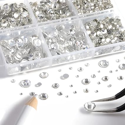 Crystal Rhinestones Gems for Nails Design Mix 6 Shapes Crystal Diamonds Stone Bling with Tweezers for Nail Art DIY Craft 03 - Crystal Aurum