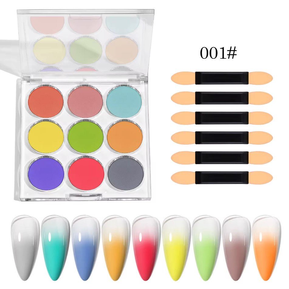 9 Colors Gradient Nail Powder 001 Lucky Charm - DTK Nail Supply