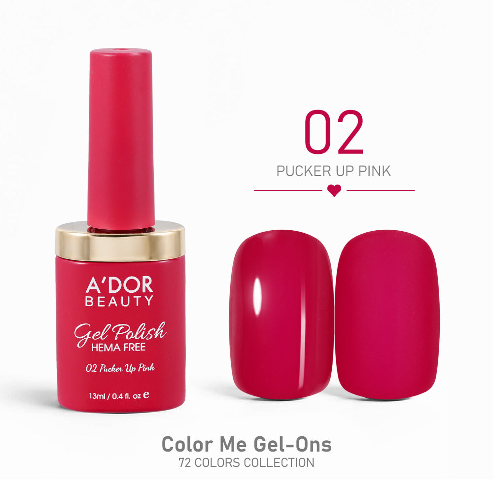 A'DOR HEMA-Free Gel Polish - 02 - Pucker Up Pink - 0.4 oz - Color Me Gel-Ons Collection