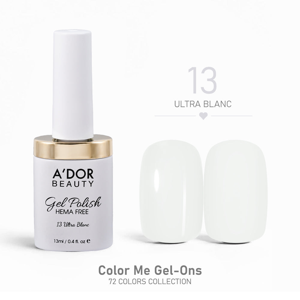 A'DOR HEMA-Free Gel Polish - 13 - Ultra Blanc - 0.4 oz - Color Me Gel-Ons Collection