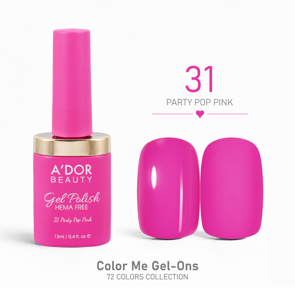 A'DOR HEMA-Free Gel Polish - 31 - Party Pop Pink - 0.4 oz - Color Me Gel-Ons Collection