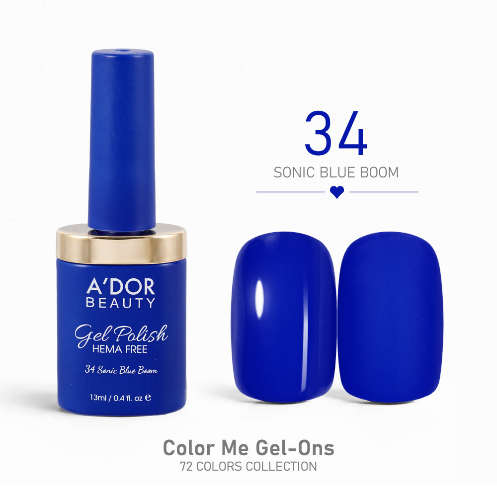 A'DOR HEMA-Free Gel Polish - 34 - Sonic Blue Boom - 0.4 oz - Color Me Gel-Ons Collection