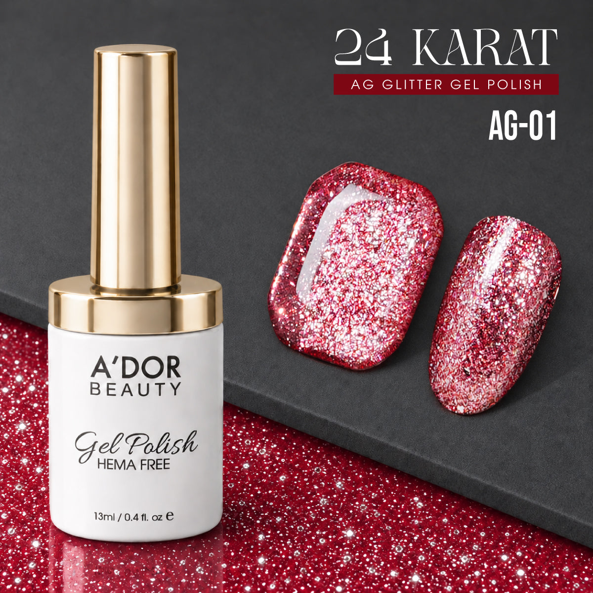 A'DOR 24 Karat Glitter Gel Set, 12 Colors
