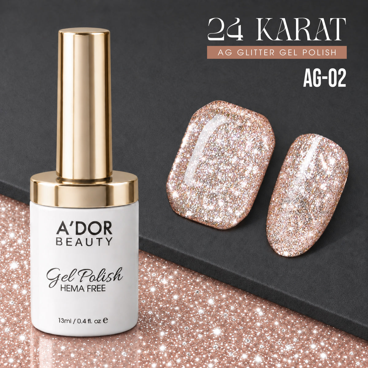 A'DOR 24 Karat Glitter Gel Set, 12 Colors