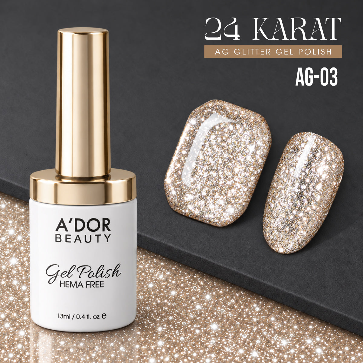 A'DOR 24 Karat Glitter Gel Set, 12 Colors
