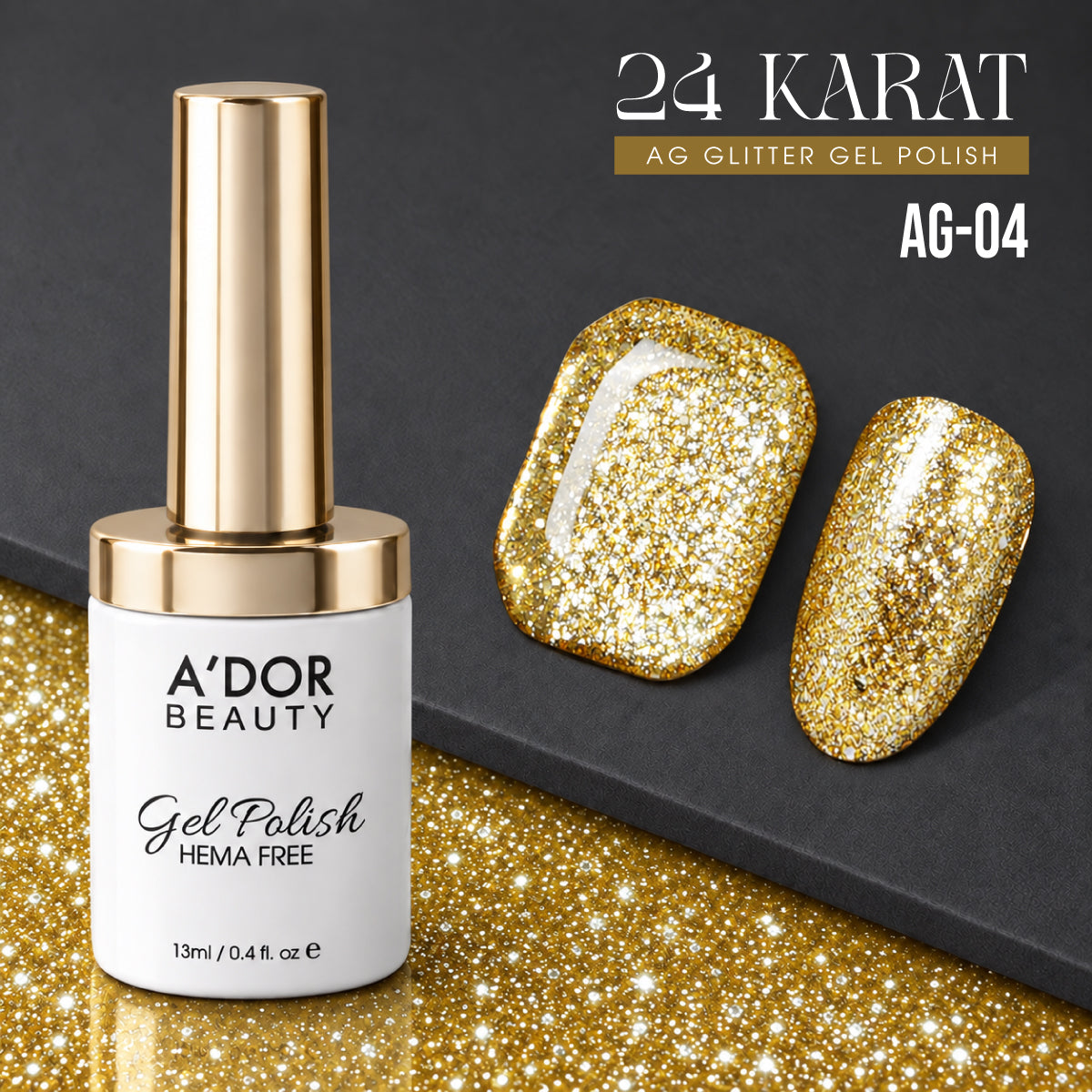 A'DOR 24 Karat Glitter Gel Set, 12 Colors