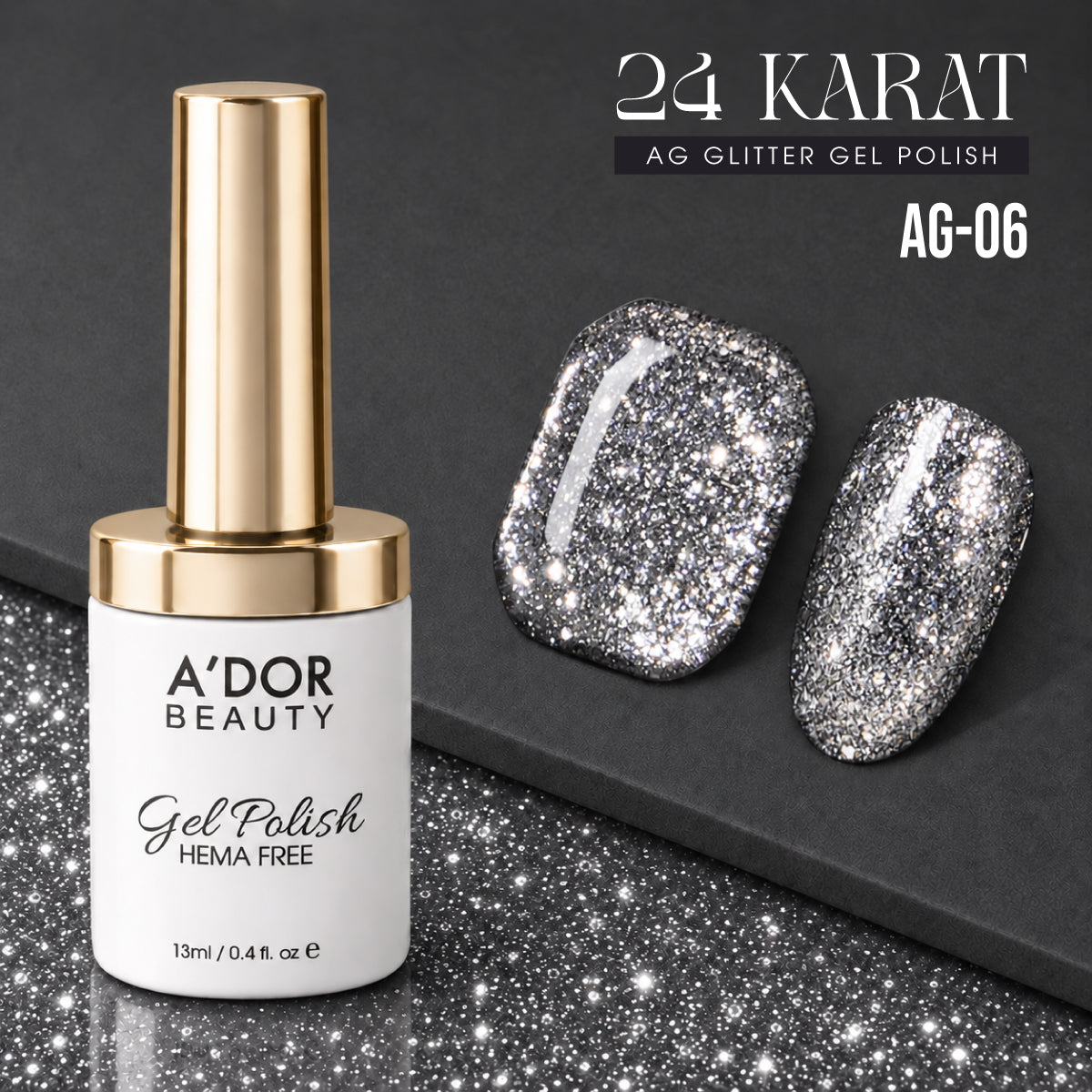 A'DOR 24 Karat Glitter Gel Set, 12 Colors