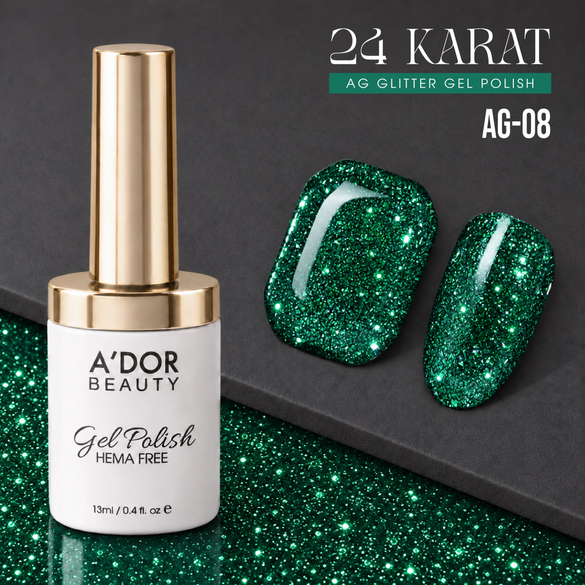A'DOR 24 Karat Glitter Gel Set, 12 Colors