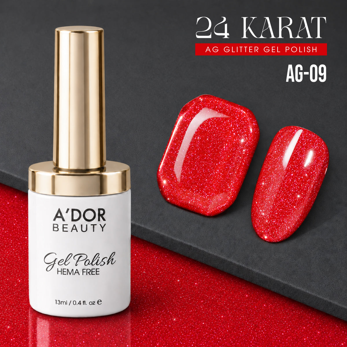 A'DOR 24 Karat Glitter Gel Set, 12 Colors