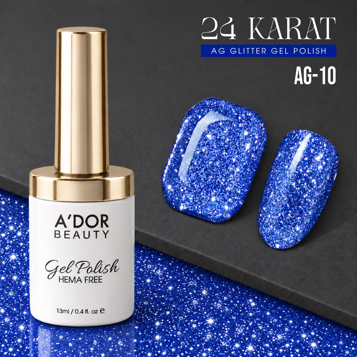 A'DOR 24 Karat Glitter Gel Set, 12 Colors