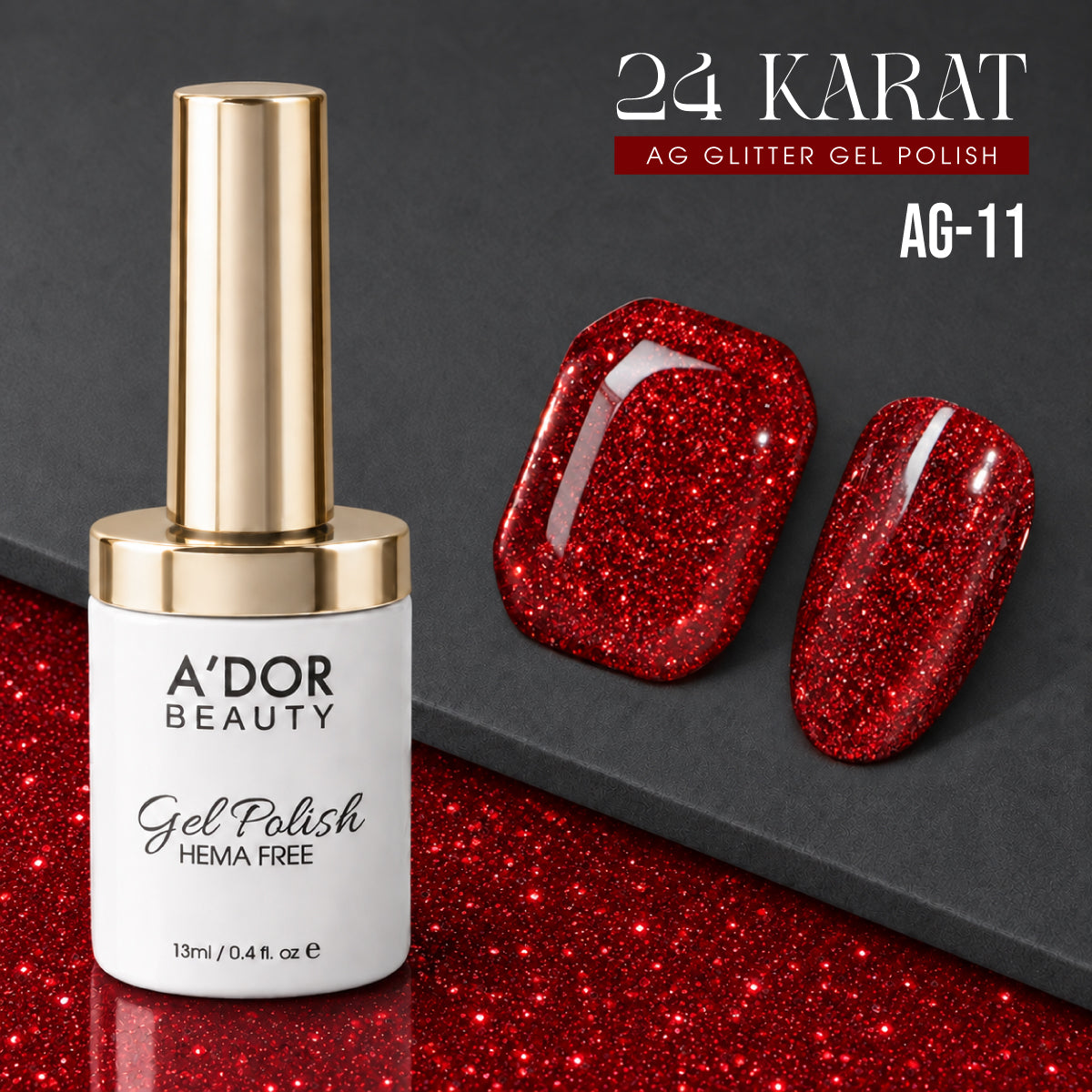 A'DOR 24 Karat Glitter Gel Set, 12 Colors