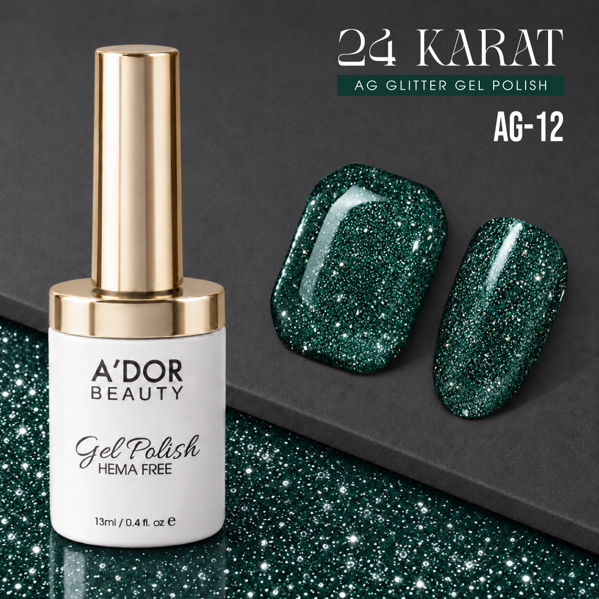 A'DOR 24 Karat Glitter Gel Set, 12 Colors