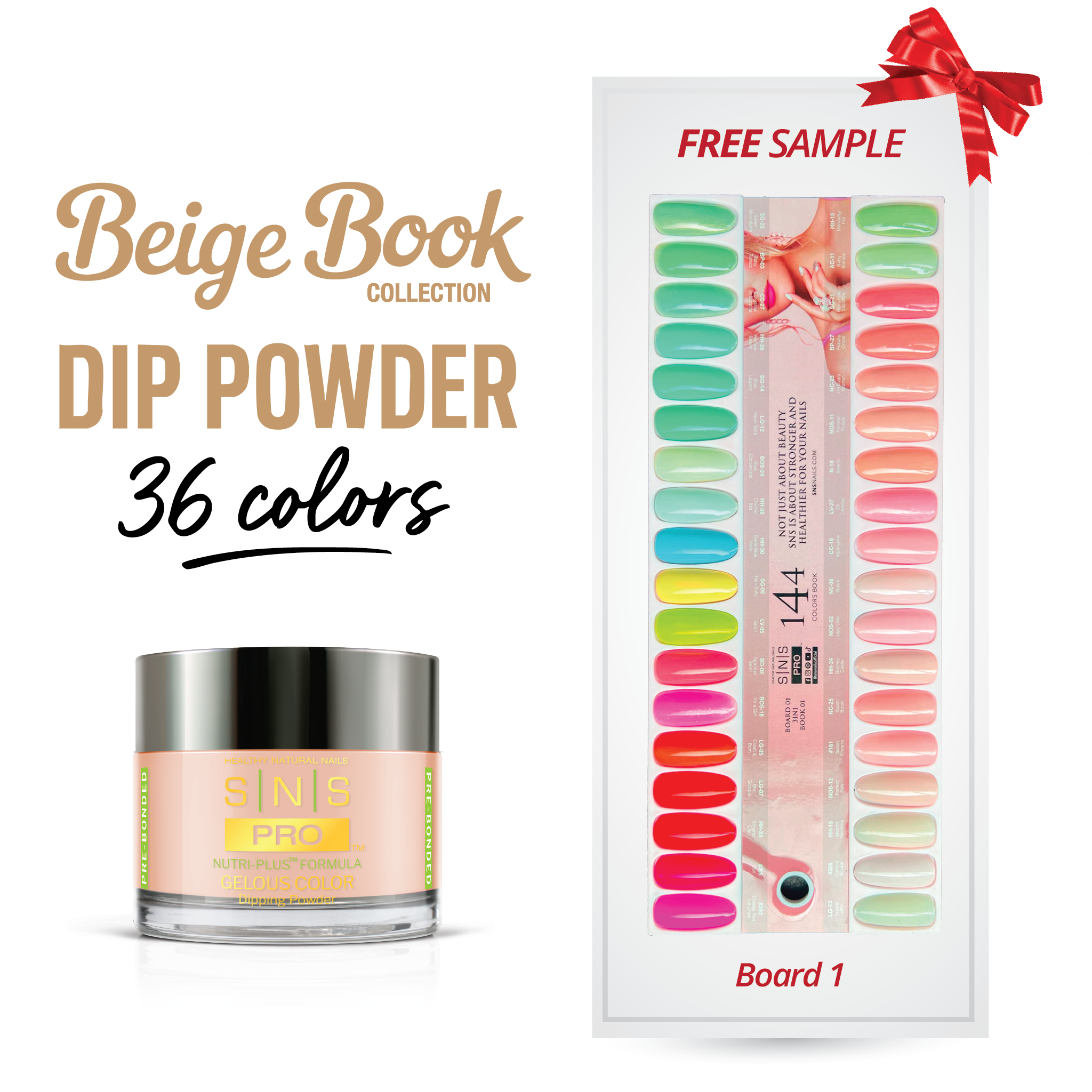 SNS Pro Dipping Powder - Set 36 Colors - Board 1 (001 - 036) - Beige Collection