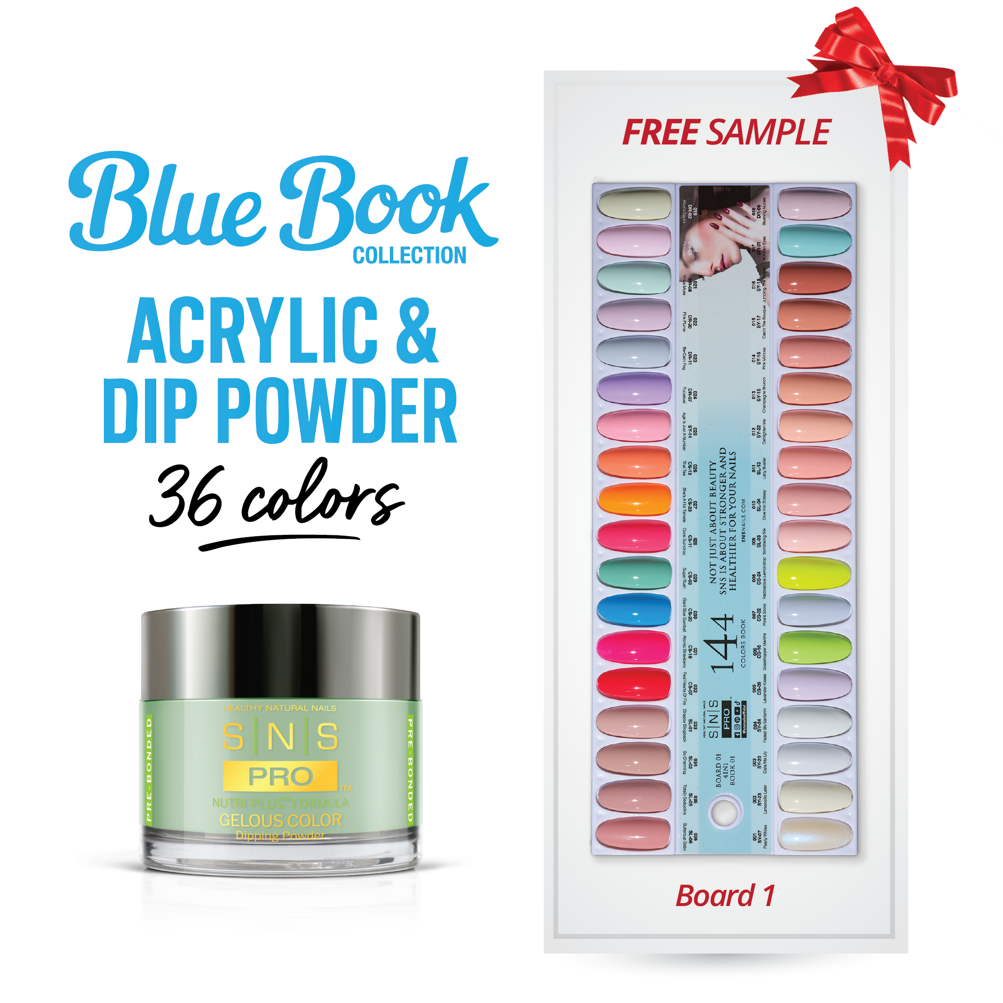 SNS Pro Dipping & Acrylic Powder - Tiffany Blue Collection - Set 36 Colors - Board 1 (001 - 036)
