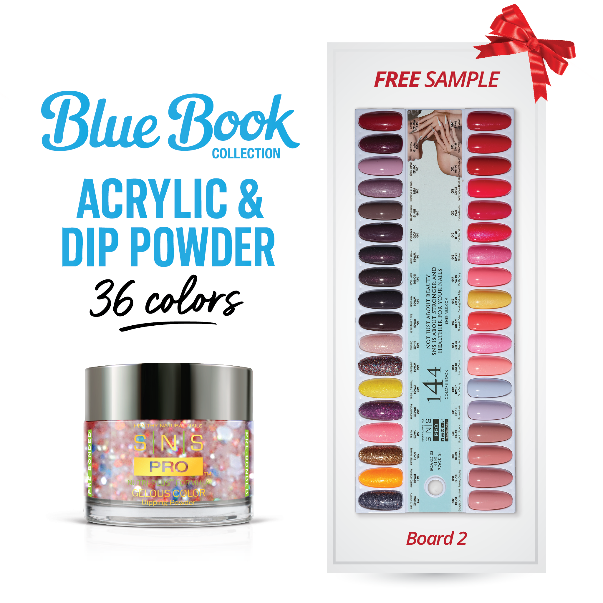SNS Pro Dipping & Acrylic Powder - Tiffany Blue Collection - Set 36 Colors - Board 2 (037-072)