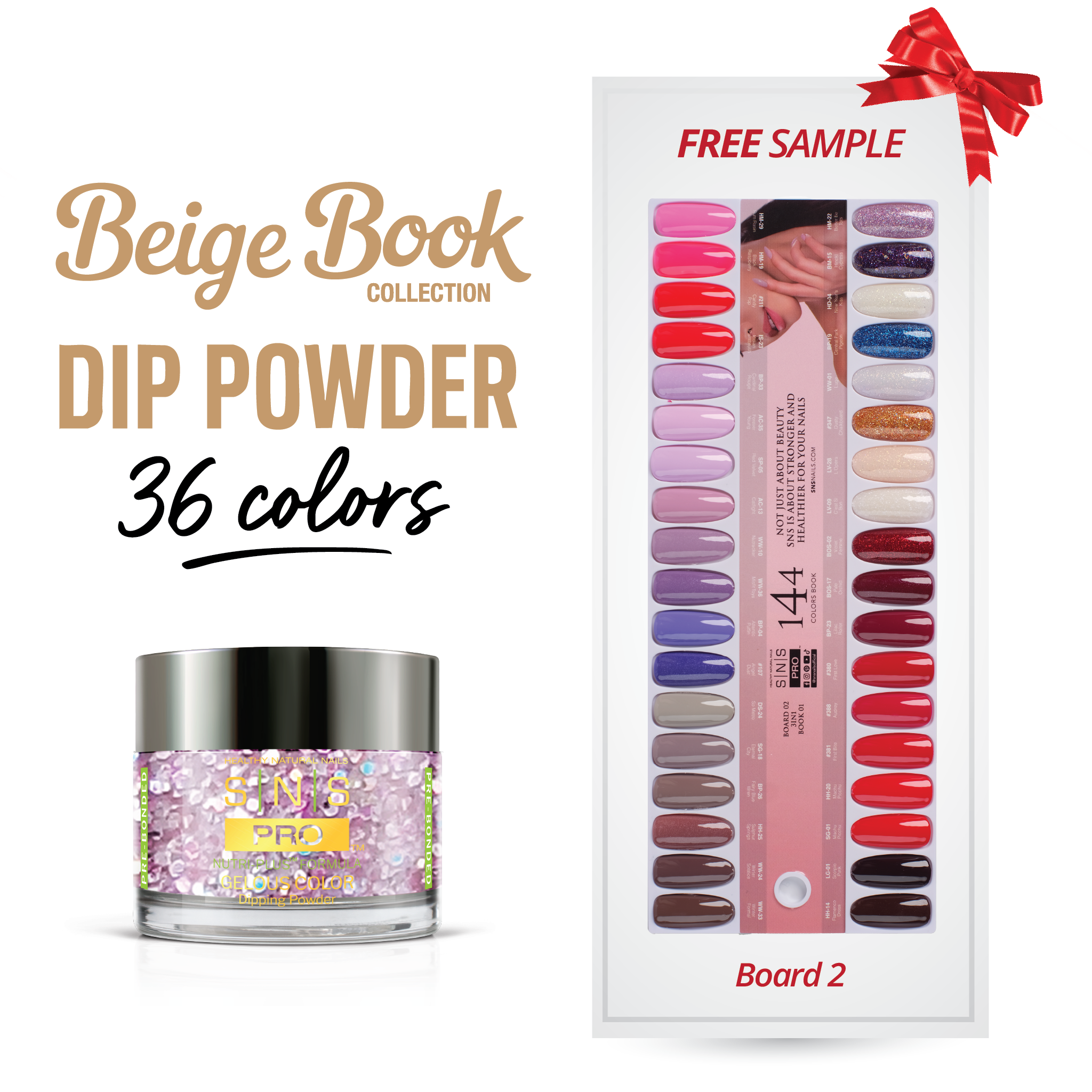 SNS Pro Dipping Powder - Set 36 Colors - Board 2 (037 - 072) - Beige Collection
