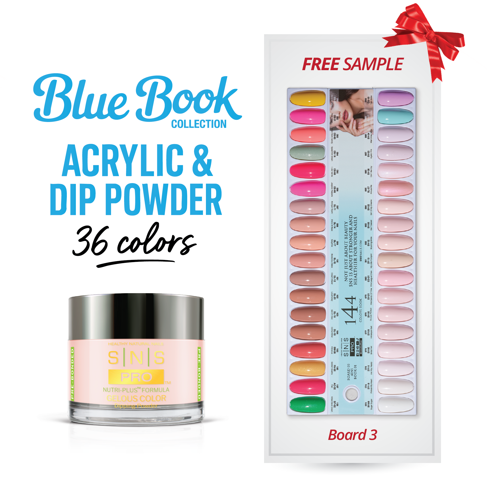 SNS Pro Dipping & Acrylic Powder - Tiffany Blue Collection - Set 36 Colors - Board 3 (073-108)