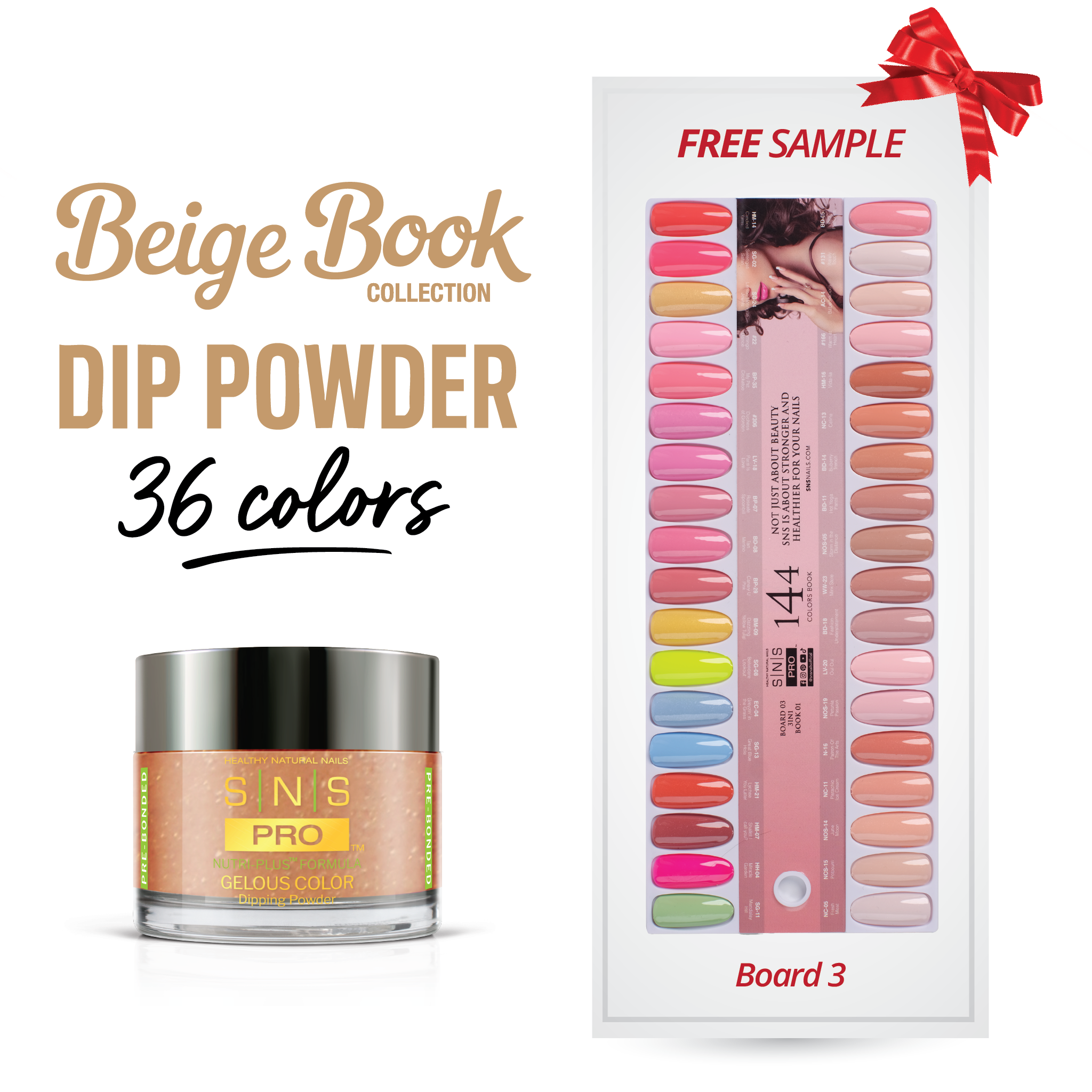 SNS Pro Dipping Powder - Set 36 Colors - Board 3 (073 - 108) - Beige Collection
