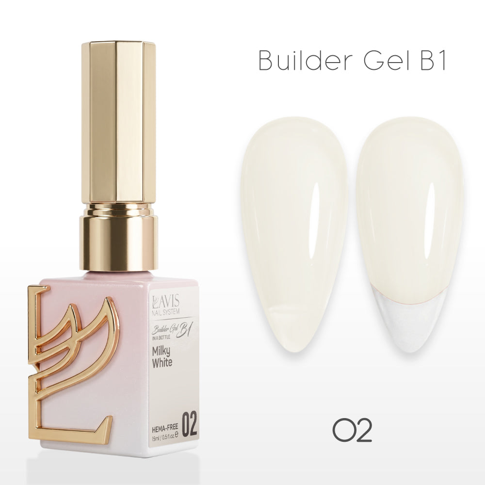 LAVIS Builder Gel In The Bottle - B1-02 Milky White - Gel Polish 0.5oz