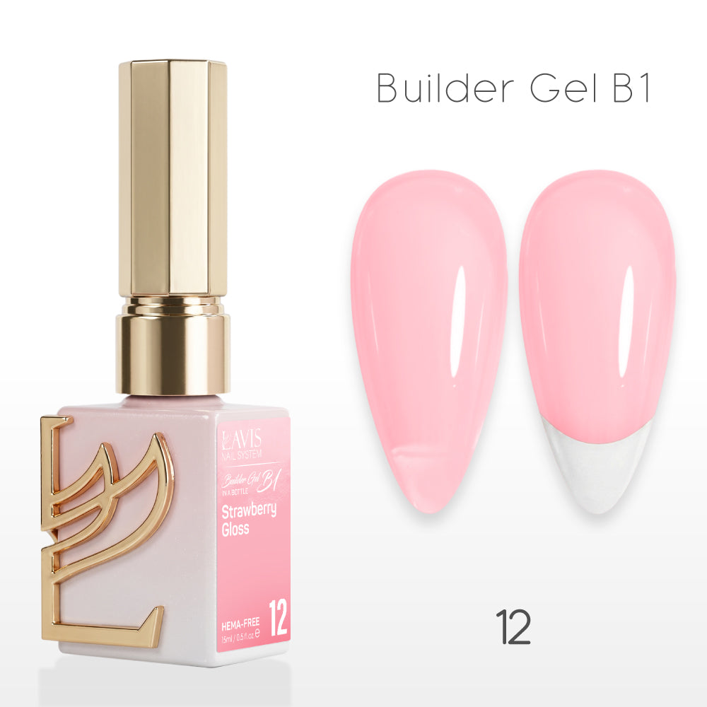 LAVIS Builder Gel In The Bottle - B1-12 Strawberry Gloss - Gel Polish 0.5oz
