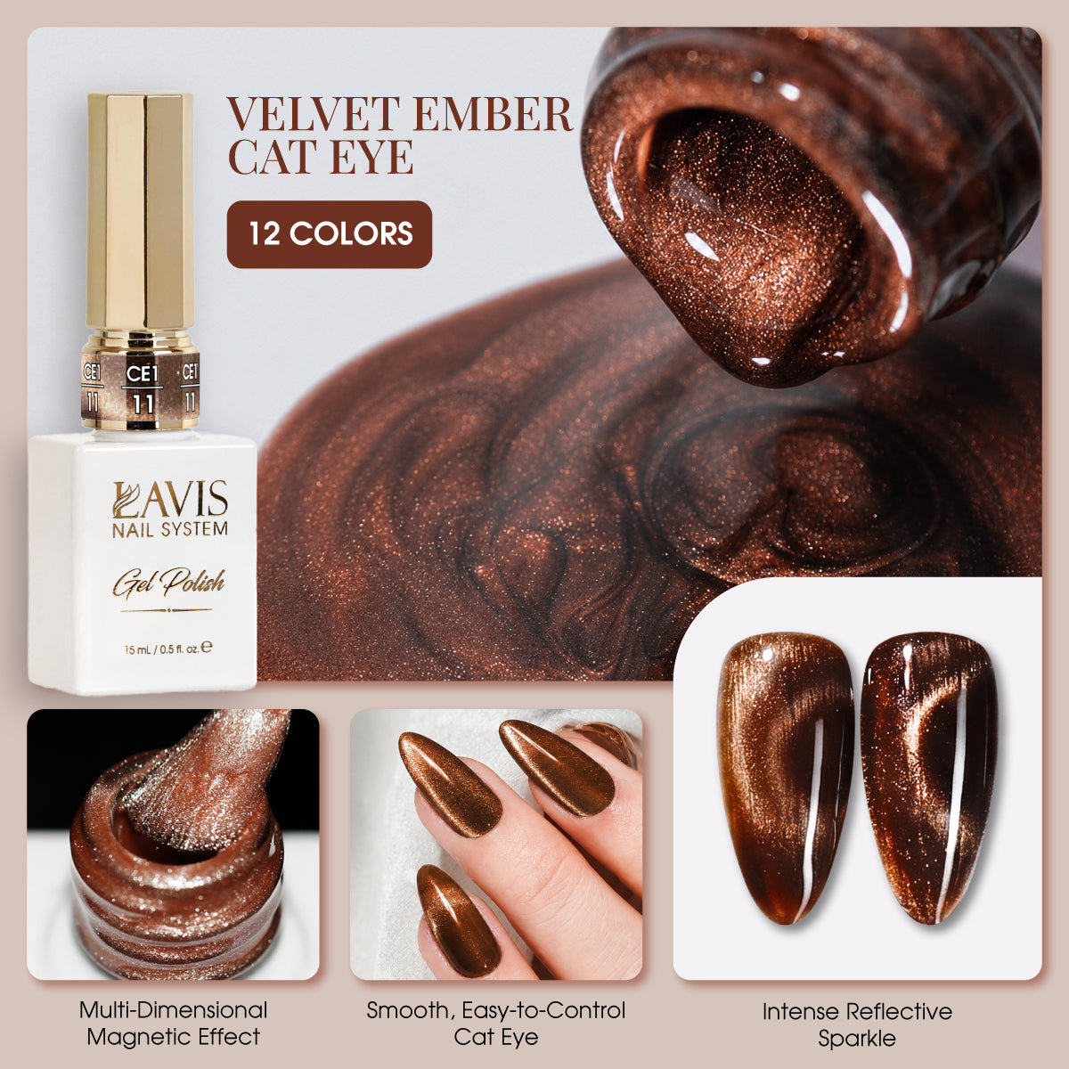 LAVIS Cat Eye Velvet Ember Set, 12 Colors