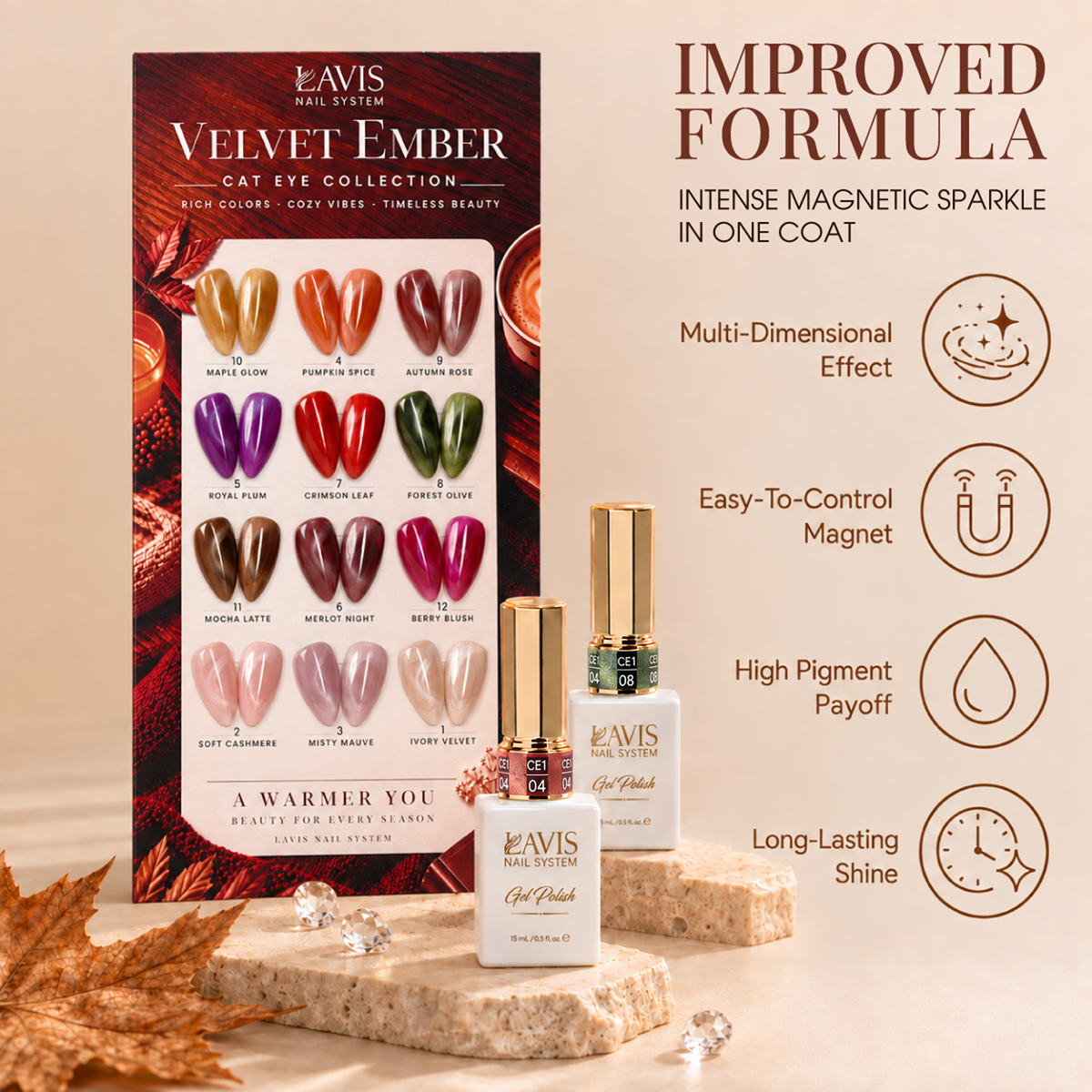 LAVIS Cat Eye Velvet Ember Set, 12 Colors